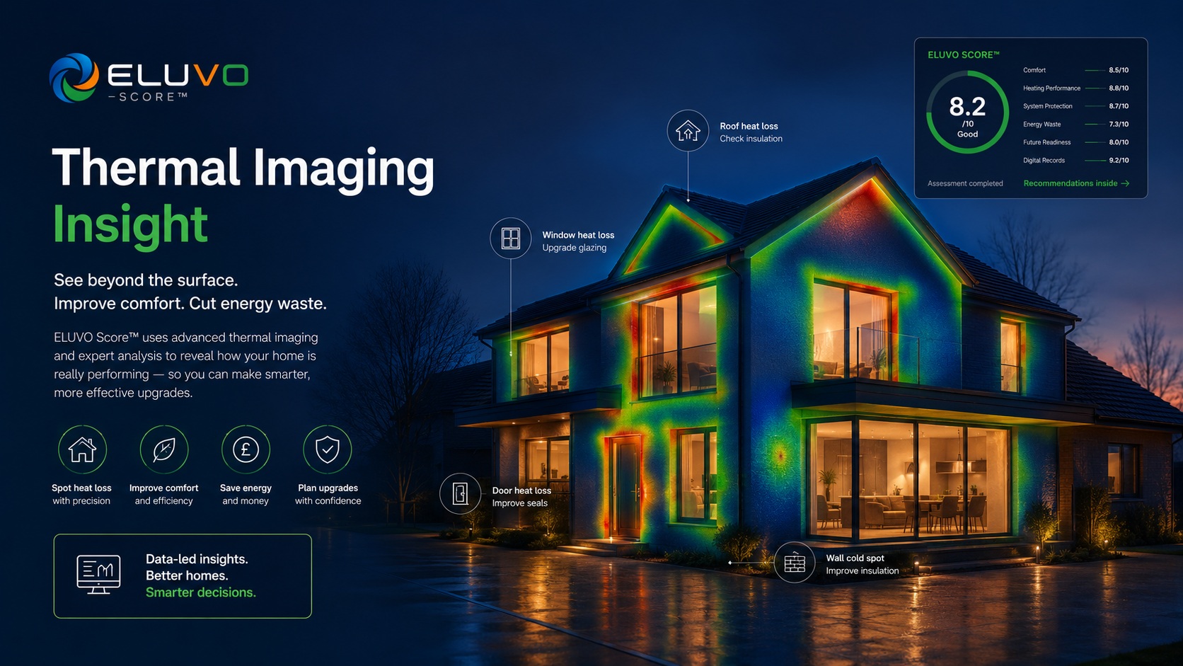 Thermal imaging insight showing home heat loss indicators